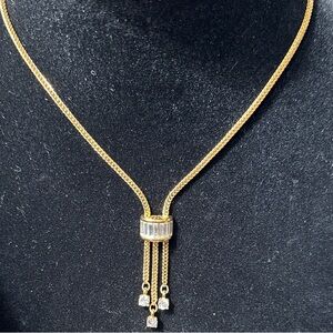 Monet Gold-Tone Tassel Necklace with Clear Stones